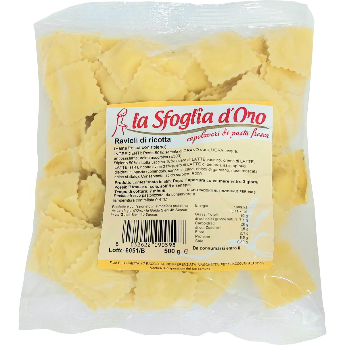 Vendita SFOGLIA D'ORO RAVIOLI RICOTTA e all'ingrosso. Pasta fresca ripiena all'ingrosso Zona